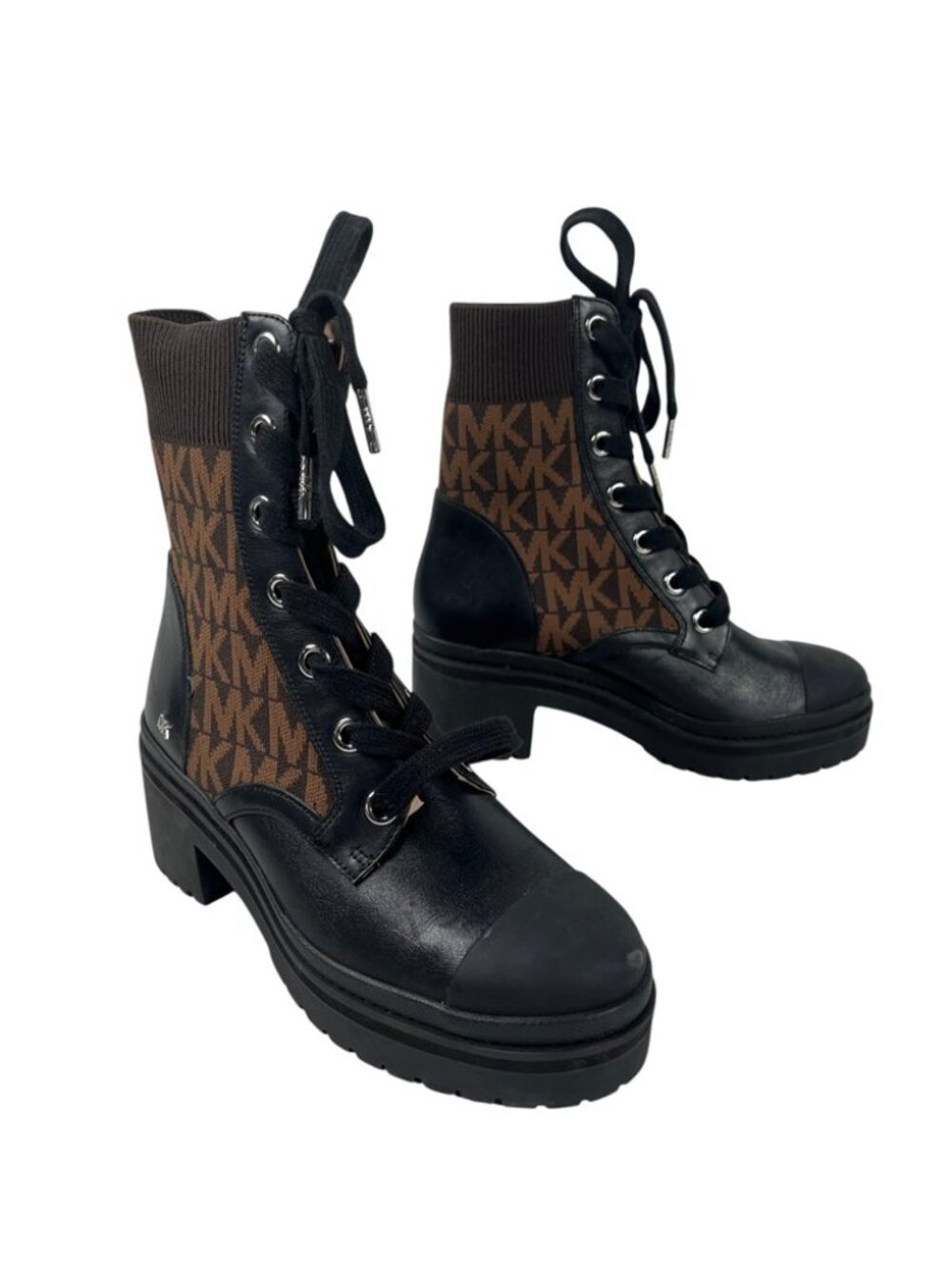 MICHAEL MICHAEL KORS Brea Leather and Logo Jacquard Combat Boot Size 6